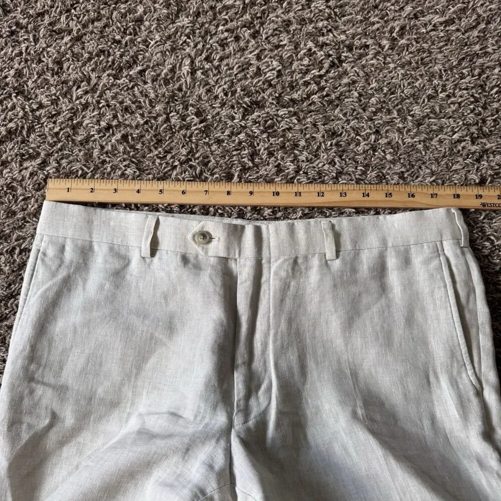 Nordstrom Pants Mens 35R Beige Flat Front Dress Trousers Ormezzano Italian Linen